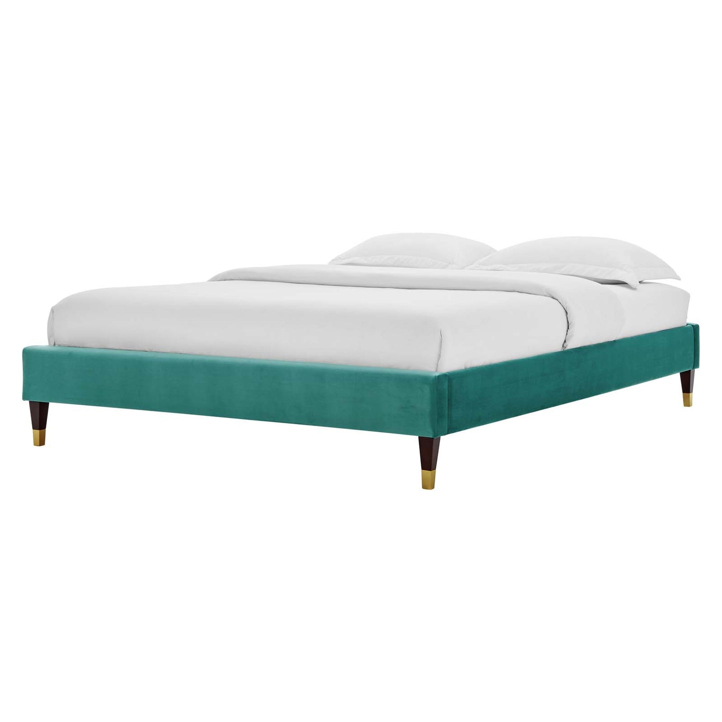 Harlow King Performance Velvet Platform Bed Frame, Velvet, Teal Blue, 21757