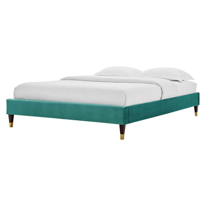 Harlow King Performance Velvet Platform Bed Frame, Velvet, Teal Blue, 21757