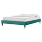 Harlow King Performance Velvet Platform Bed Frame, Velvet, Teal Blue, 21757