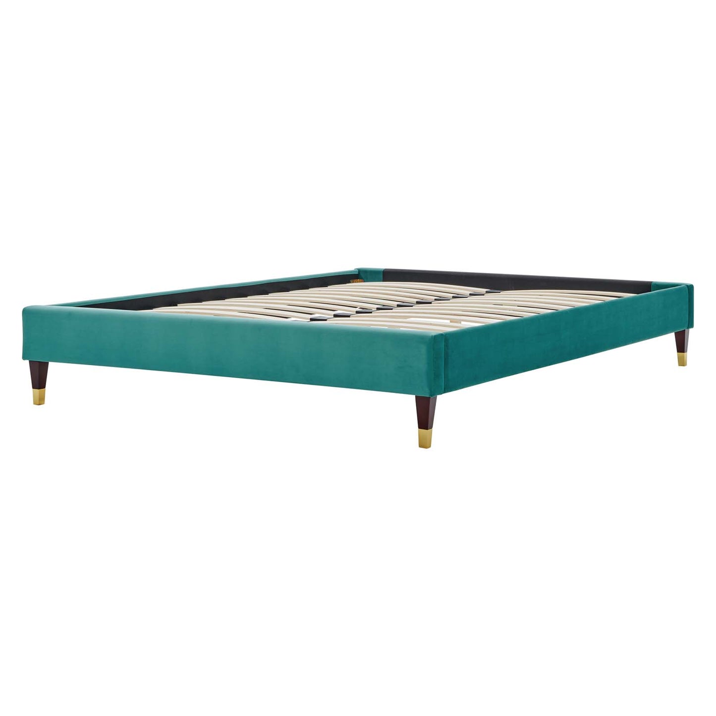 Harlow King Performance Velvet Platform Bed Frame, Velvet, Teal Blue, 21757