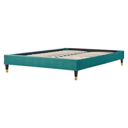 Harlow King Performance Velvet Platform Bed Frame, Velvet, Teal Blue, 21757