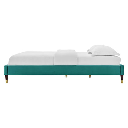 Harlow King Performance Velvet Platform Bed Frame, Velvet, Teal Blue, 21757