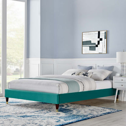 Harlow King Performance Velvet Platform Bed Frame, Velvet, Teal Blue, 21757
