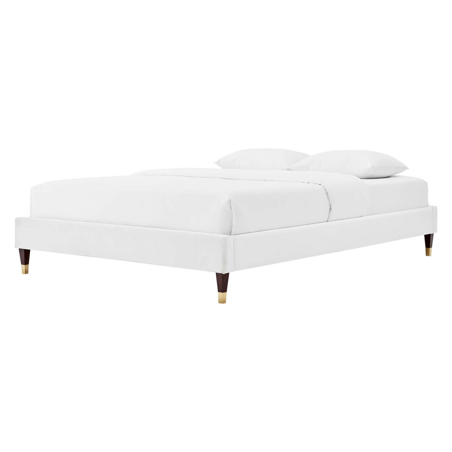 Harlow King Performance Velvet Platform Bed Frame, Velvet, White, 21758