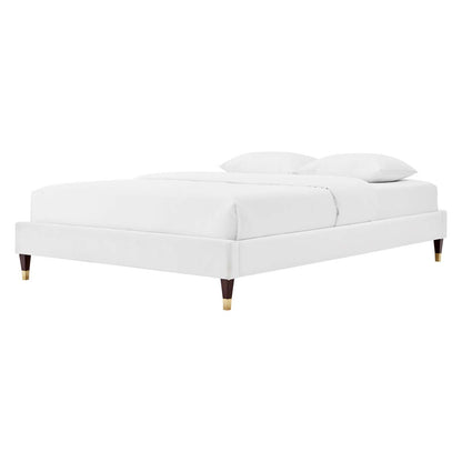 Harlow King Performance Velvet Platform Bed Frame, Velvet, White, 21758