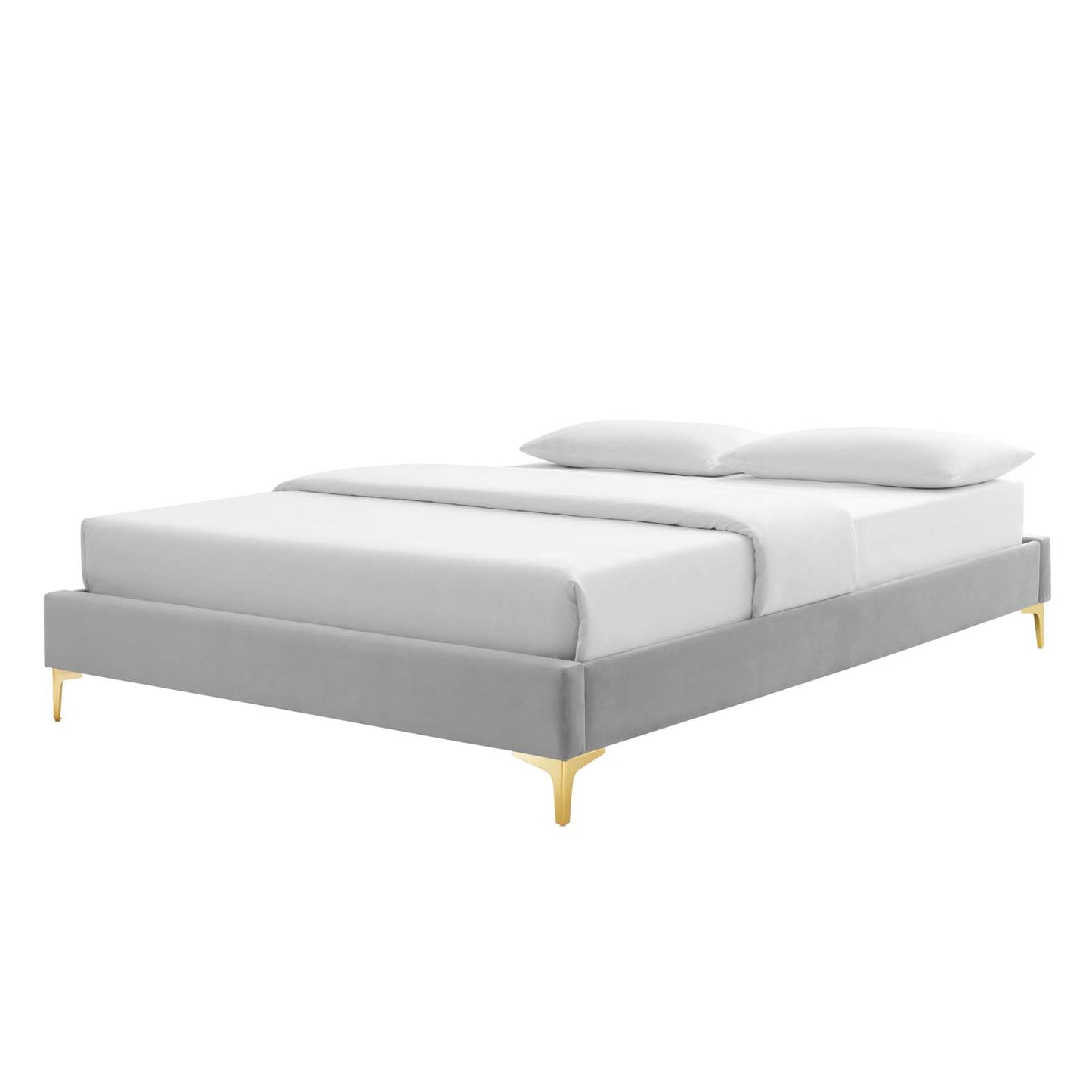 Sutton Queen Performance Velvet Bed Frame, Velvet, Light Grey Gray, 21761