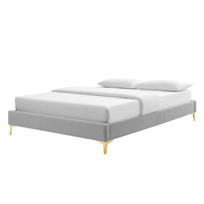 Sutton Queen Performance Velvet Bed Frame, Velvet, Light Grey Gray, 21761