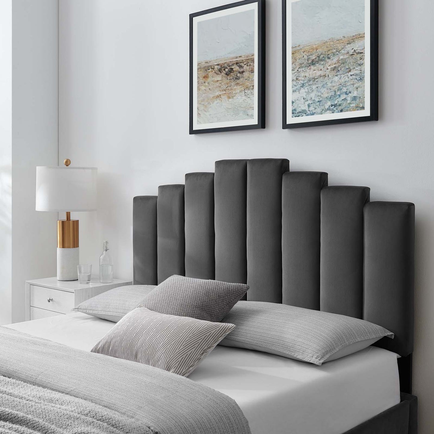Noelle Performance Velvet Twin Headboard, Velvet, Dark Grey Gray, 21767