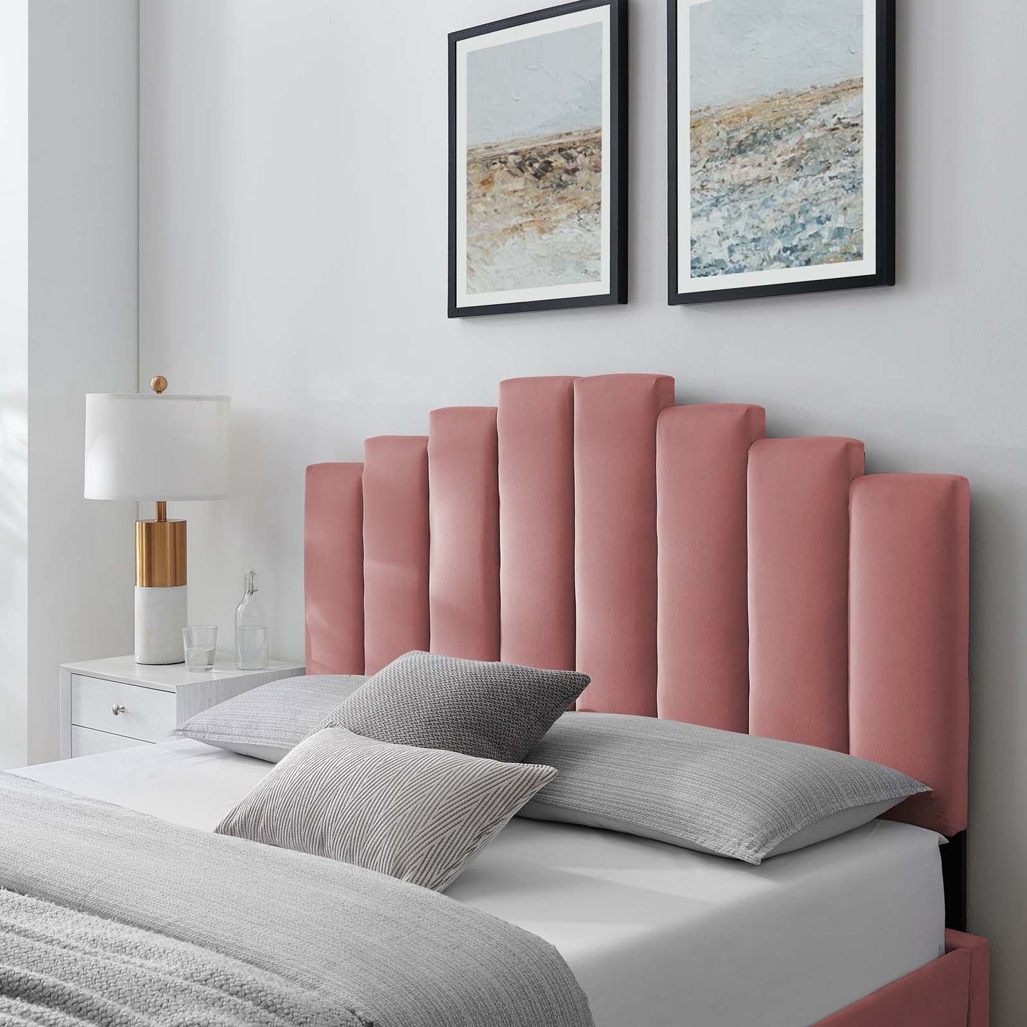 Noelle Performance Velvet Twin Headboard, Velvet, Pink, 21768