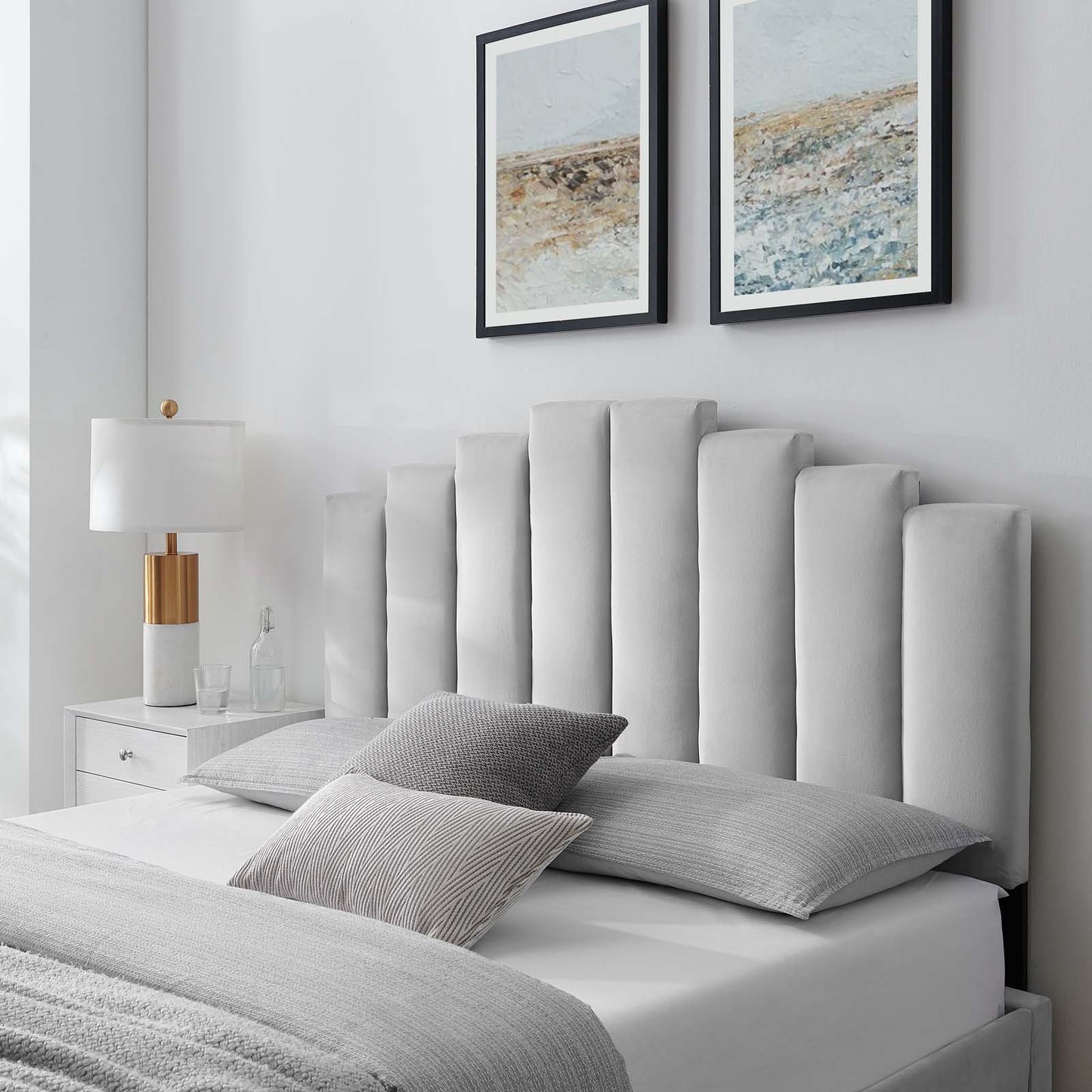 Noelle Performance Velvet Twin Headboard, Velvet, Light Grey Gray, 21769