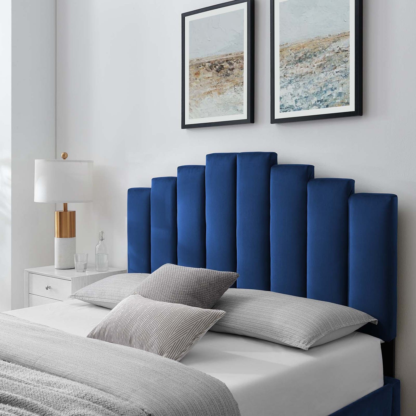 Noelle Performance Velvet Twin Headboard, Velvet, Blue Navy, 21771