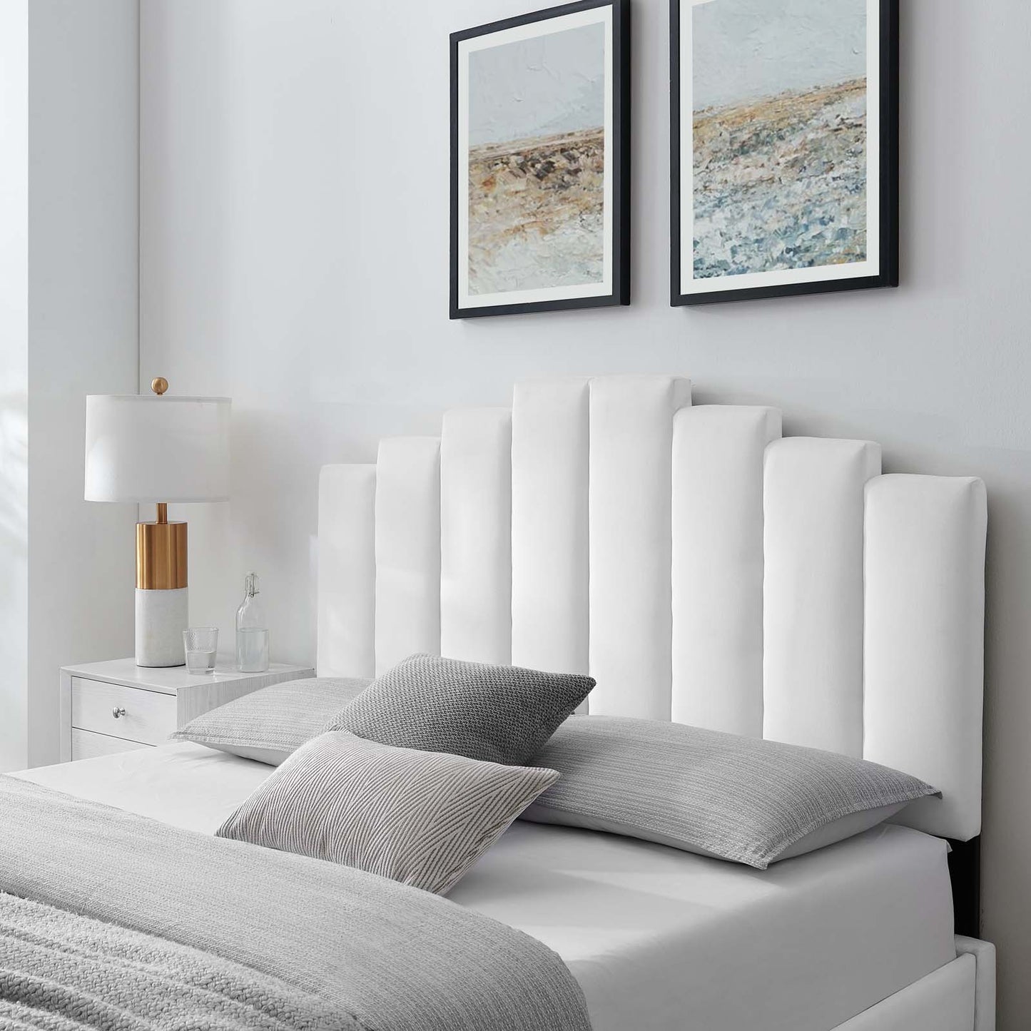 Noelle Performance Velvet Twin Headboard, Velvet, White, 21774