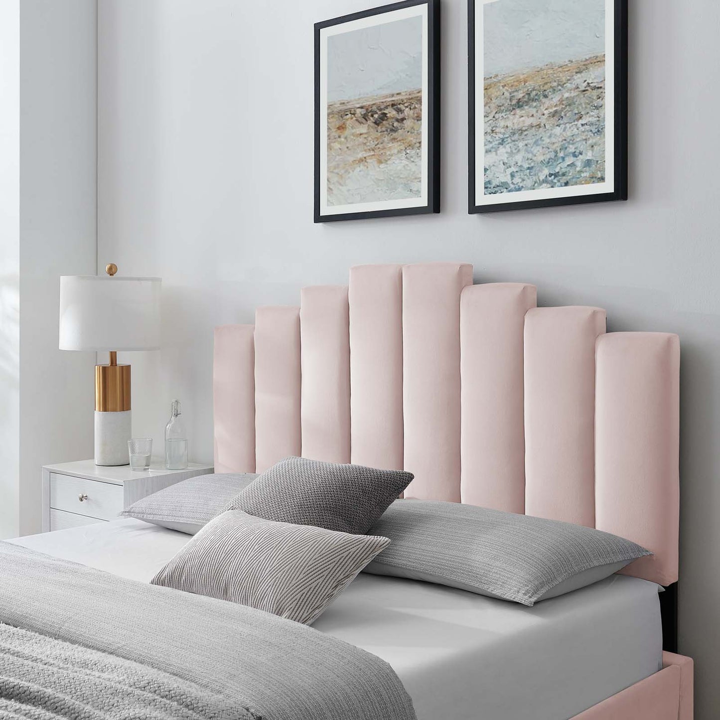 Noelle Performance Velvet King/California King Headboard, Velvet, Pink, 21788