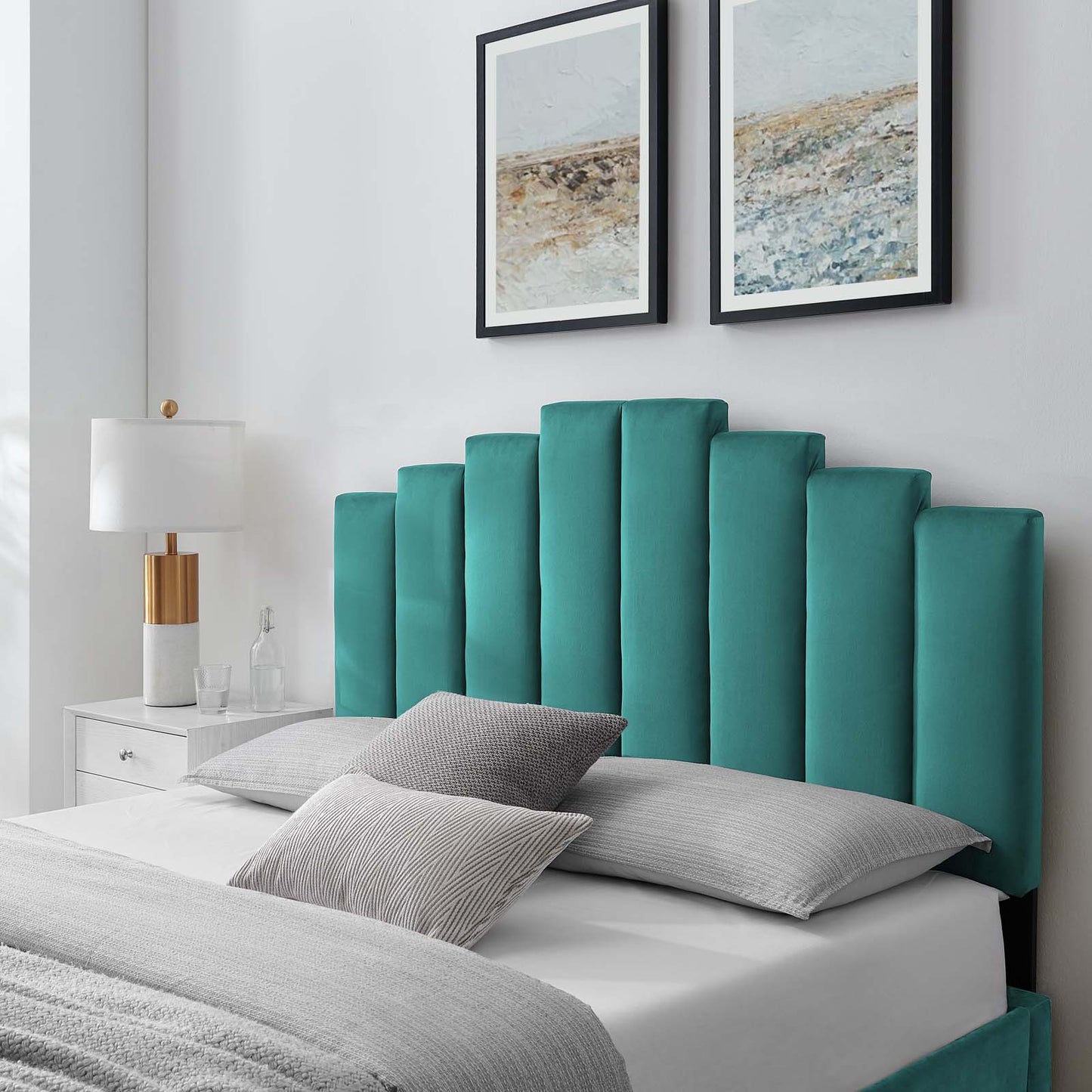 Noelle Performance Velvet King/California King Headboard, Velvet, Teal Blue, 21789