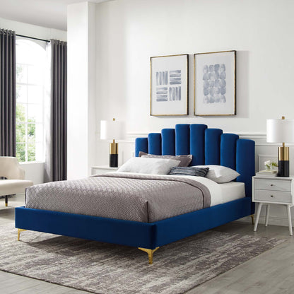 Olivia Queen Performance Velvet Platform Bed, Velvet, Blue Navy, 21793