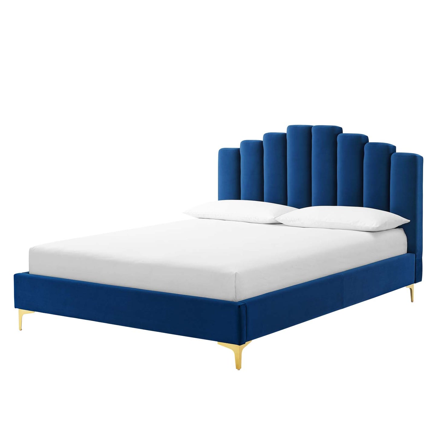 Olivia Queen Performance Velvet Platform Bed, Velvet, Blue Navy, 21793
