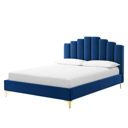 Olivia Queen Performance Velvet Platform Bed, Velvet, Blue Navy, 21793
