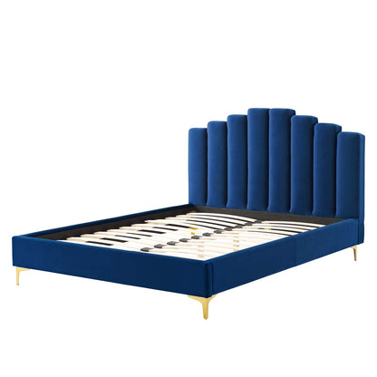 Olivia Queen Performance Velvet Platform Bed, Velvet, Blue Navy, 21793