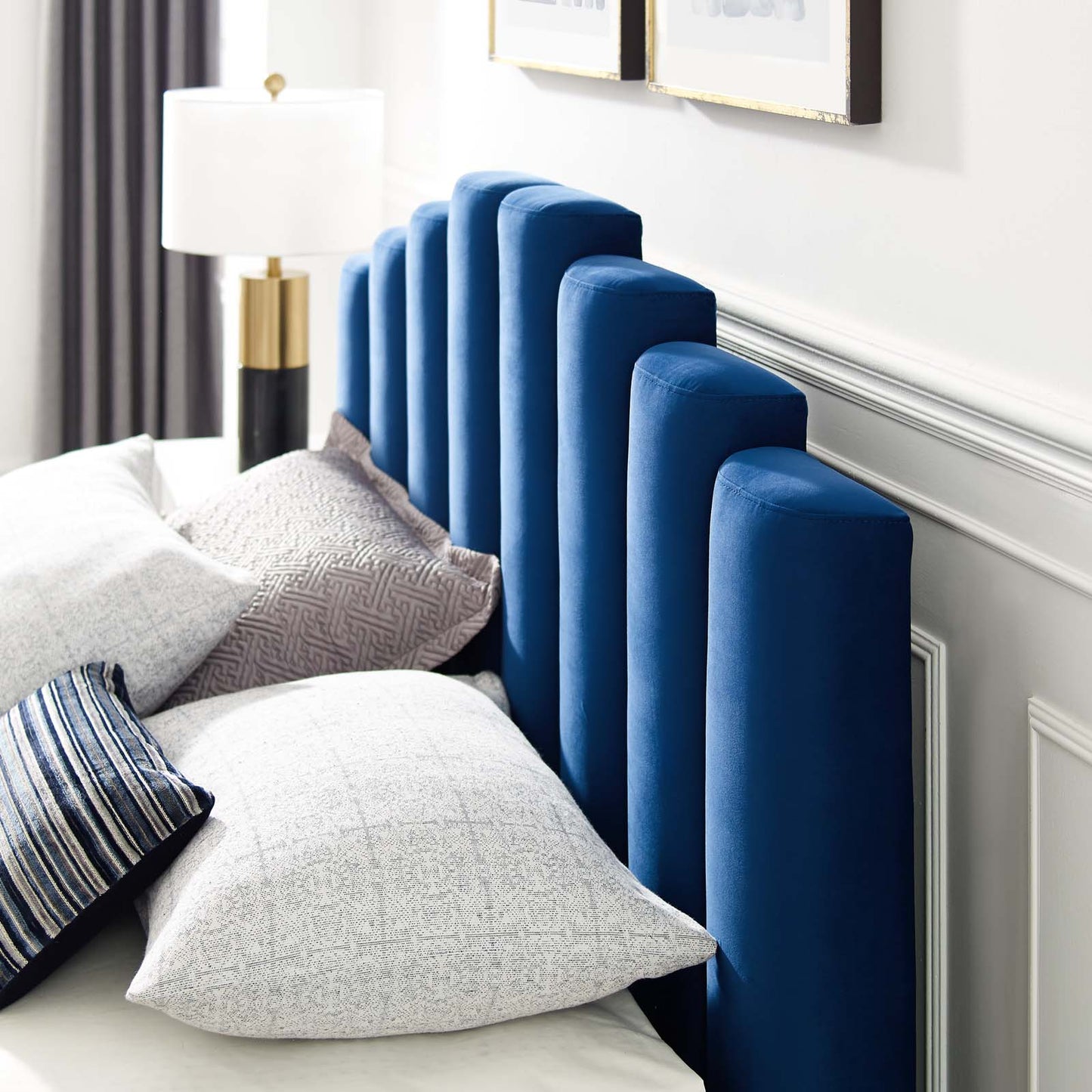 Olivia Queen Performance Velvet Platform Bed, Velvet, Blue Navy, 21793