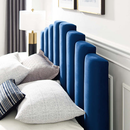 Olivia Queen Performance Velvet Platform Bed, Velvet, Blue Navy, 21793