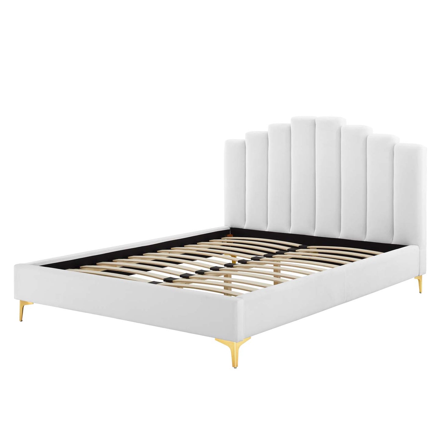 Olivia Queen Performance Velvet Platform Bed, Velvet, White, 21794