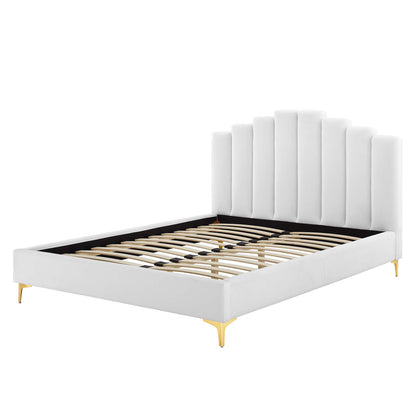 Olivia Queen Performance Velvet Platform Bed, Velvet, White, 21794