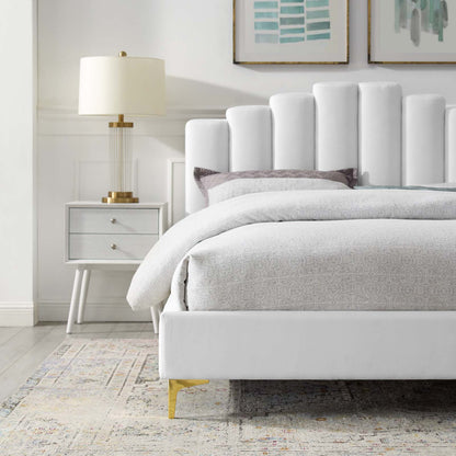 Olivia Queen Performance Velvet Platform Bed, Velvet, White, 21794