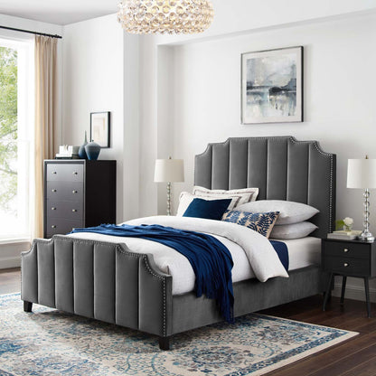 Lucille Queen Performance Velvet Platform Bed, Velvet, Grey Gray, 21796