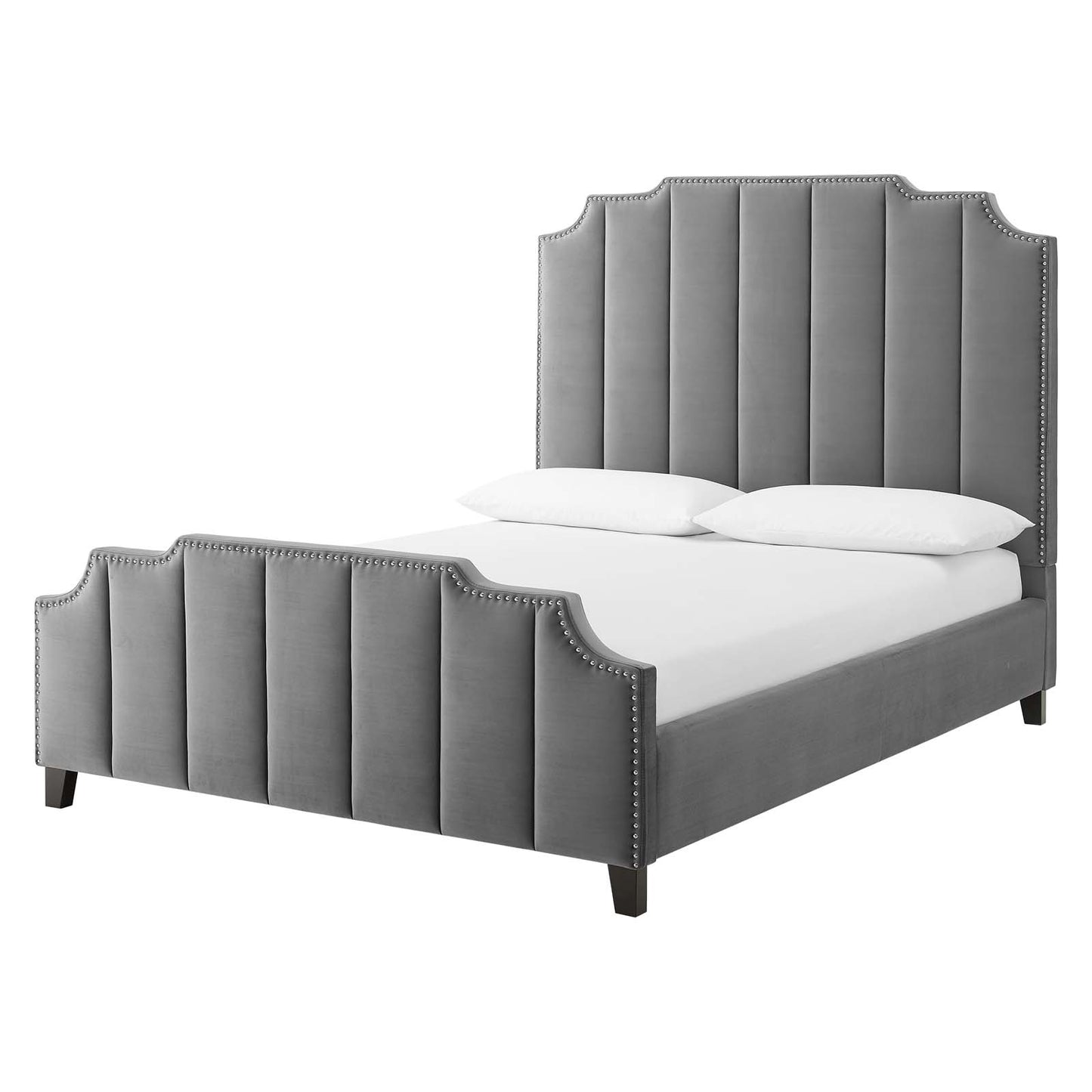 Lucille Queen Performance Velvet Platform Bed, Velvet, Grey Gray, 21796