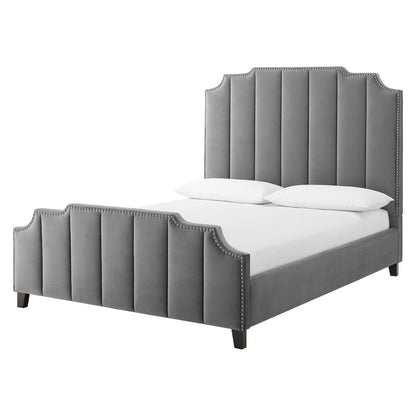 Lucille Queen Performance Velvet Platform Bed, Velvet, Grey Gray, 21796