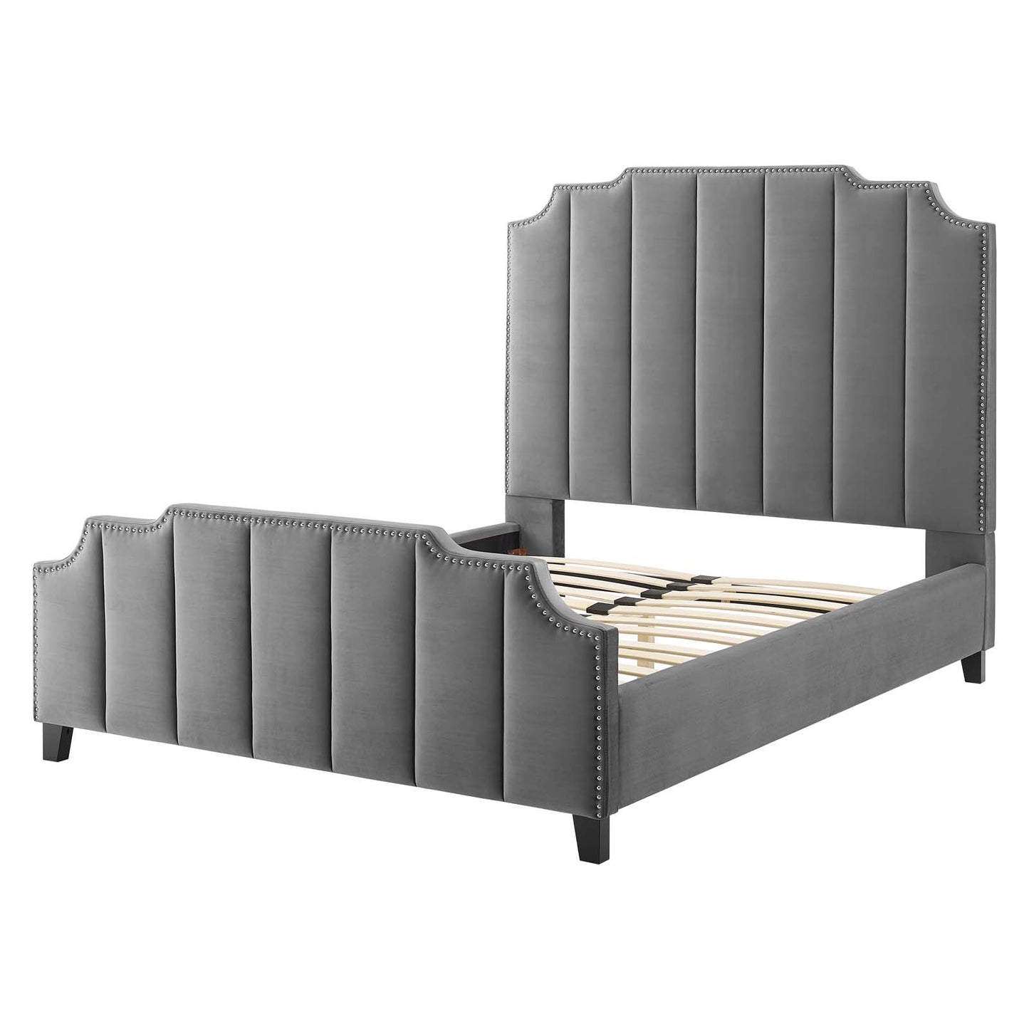 Lucille Queen Performance Velvet Platform Bed, Velvet, Grey Gray, 21796