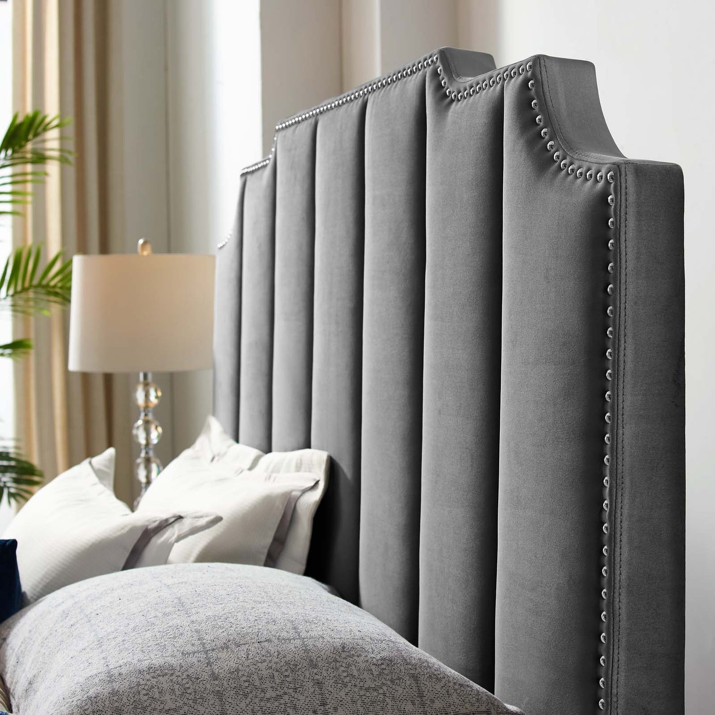 Lucille Queen Performance Velvet Platform Bed, Velvet, Grey Gray, 21796
