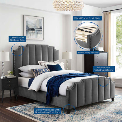 Lucille Queen Performance Velvet Platform Bed, Velvet, Grey Gray, 21796