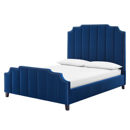 Lucille Queen Performance Velvet Platform Bed, Velvet, Blue Navy, 21797