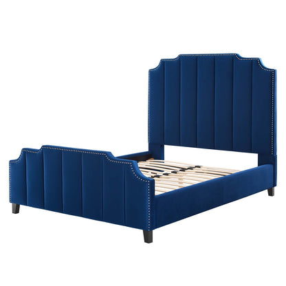 Lucille Queen Performance Velvet Platform Bed, Velvet, Blue Navy, 21797