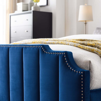 Lucille Queen Performance Velvet Platform Bed, Velvet, Blue Navy, 21797