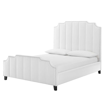 Lucille Queen Performance Velvet Platform Bed, Velvet, White, 21798