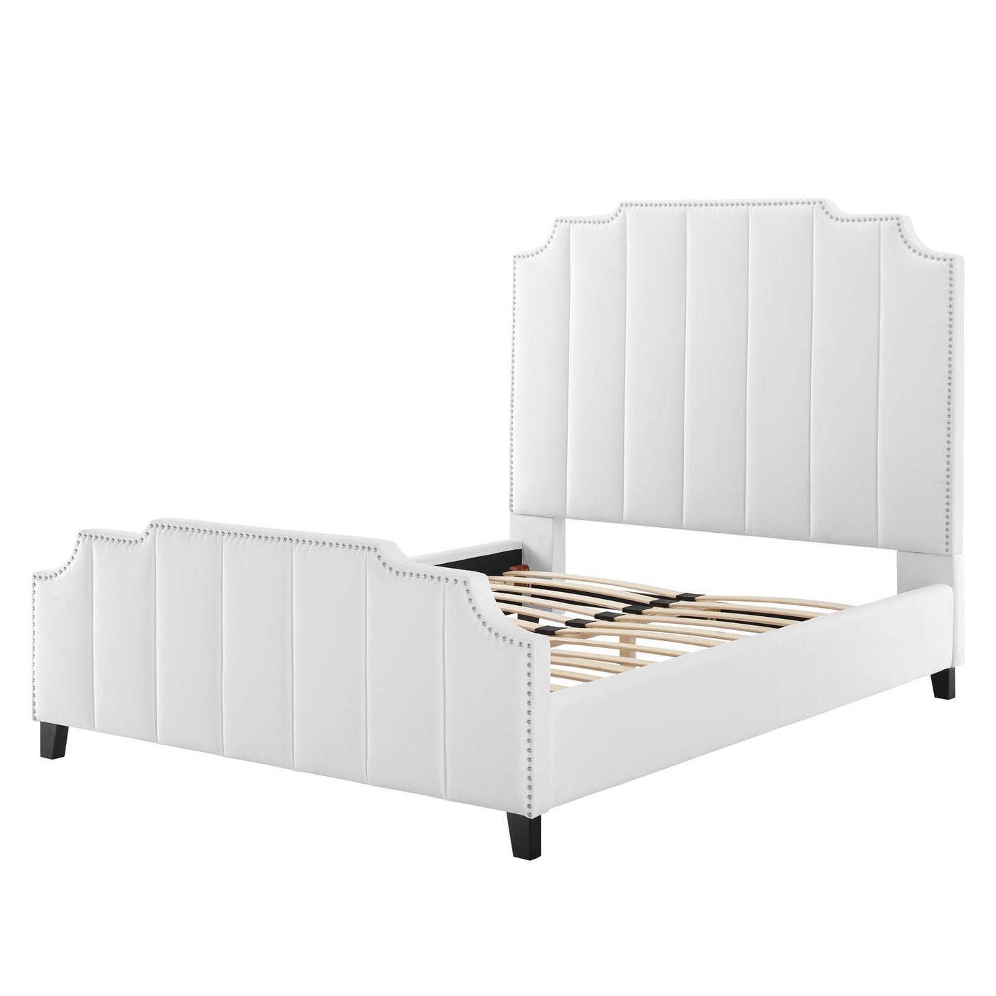 Lucille Queen Performance Velvet Platform Bed, Velvet, White, 21798