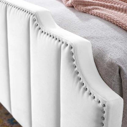 Lucille Queen Performance Velvet Platform Bed, Velvet, White, 21798