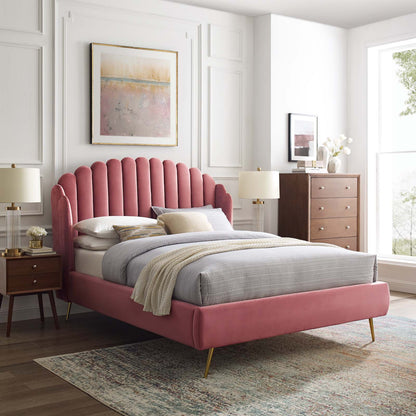 Lana Queen Performance Velvet Wingback Platform Bed, Velvet, Pink, 21799