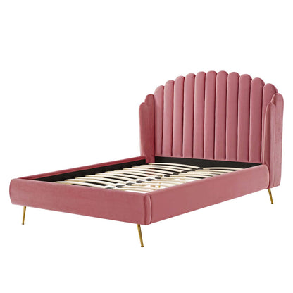 Lana Queen Performance Velvet Wingback Platform Bed, Velvet, Pink, 21799