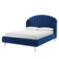 Lana Queen Performance Velvet Wingback Platform Bed, Velvet, Blue Navy, 21801