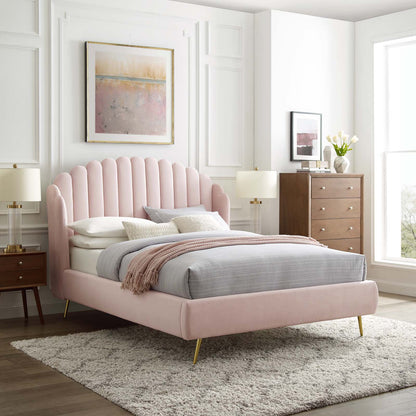Lana Queen Performance Velvet Wingback Platform Bed, Velvet, Pink, 21802