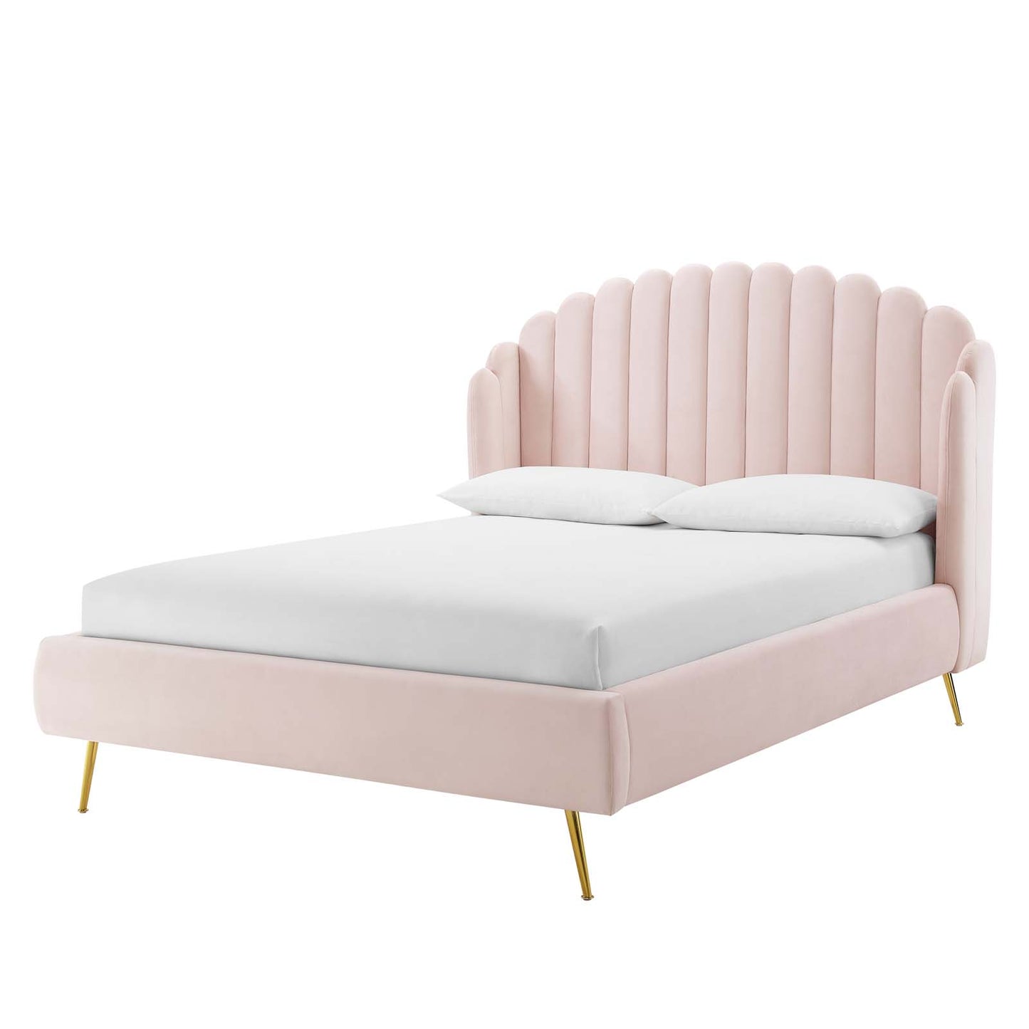 Lana Queen Performance Velvet Wingback Platform Bed, Velvet, Pink, 21802