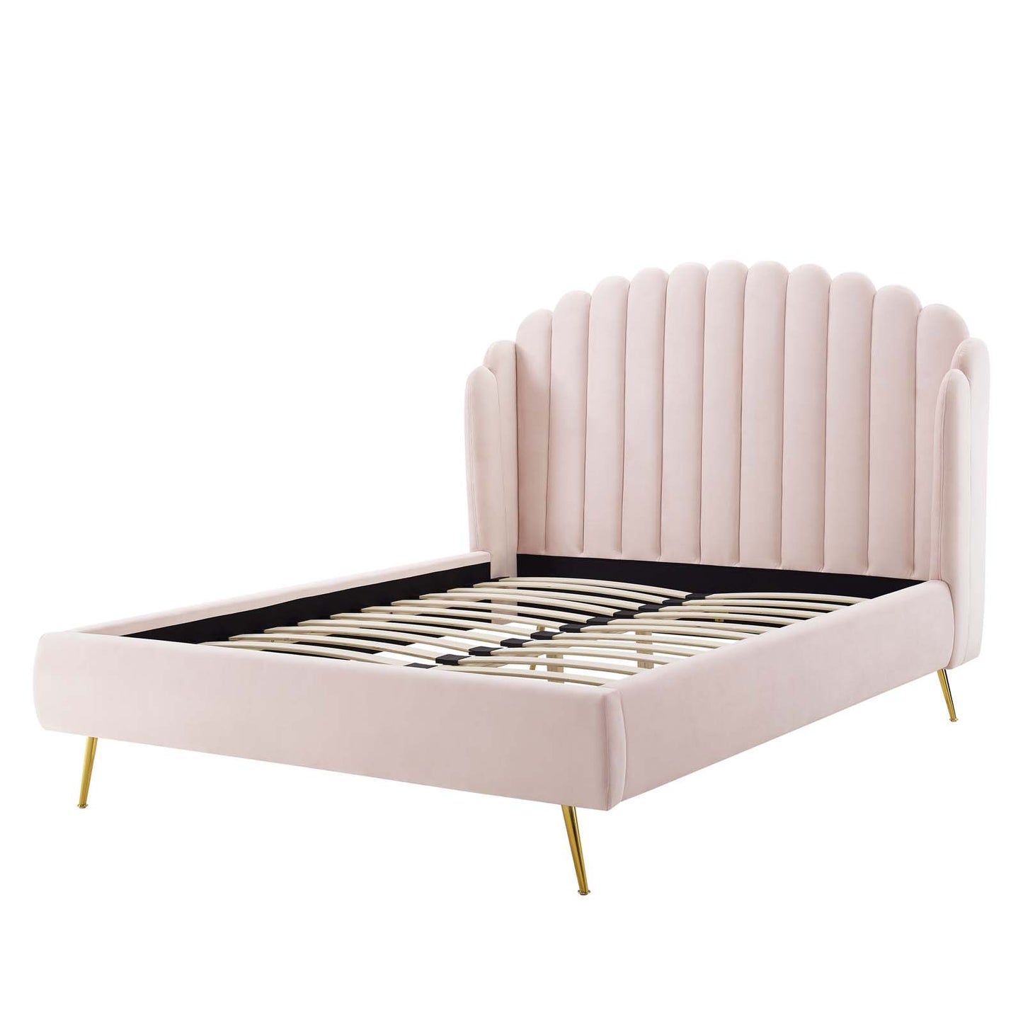 Lana Queen Performance Velvet Wingback Platform Bed, Velvet, Pink, 21802