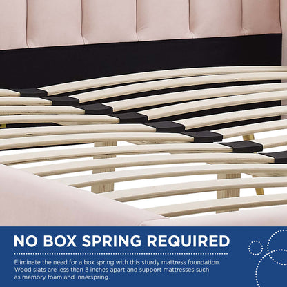 Lana Queen Performance Velvet Wingback Platform Bed, Velvet, Pink, 21802