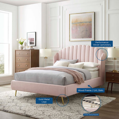 Lana Queen Performance Velvet Wingback Platform Bed, Velvet, Pink, 21802
