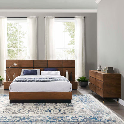 Caima 4-Piece Bedroom Set, Wood, Brown Walnut, 21809