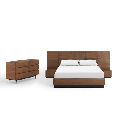 Caima 4-Piece Bedroom Set, Wood, Brown Walnut, 21809