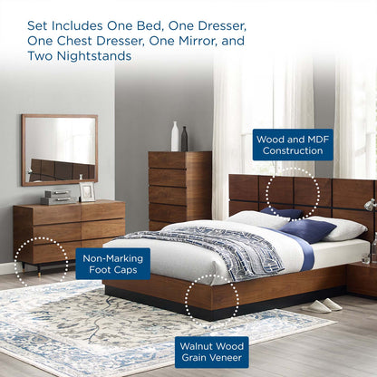 Caima 6-Piece Bedroom Set, Wood, Brown Walnut, 21812